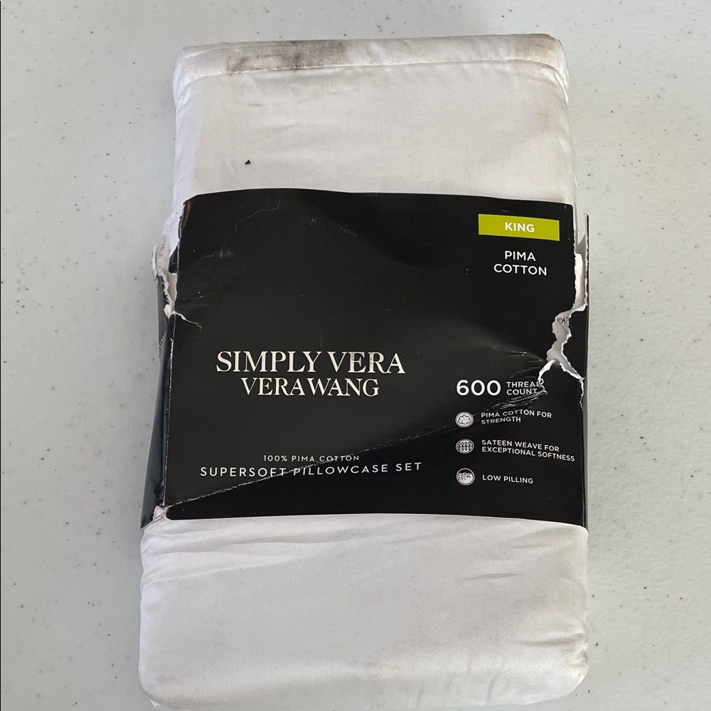 Simply Vera Vera Wang 600 TC Pima Cotton Pillowcase King Pair in White